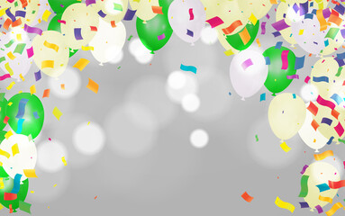 Kids party with balloons green and green on background