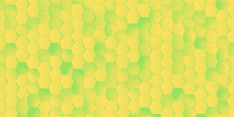 Bright yellow and green mixed 3d honeycomb hexagon background with various geometric shapes, Modern and stylist geometric pattern background for communication and technology related works.