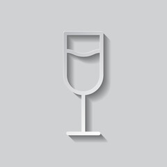 Glass of champagne simple icon vector. Flat design. Paper style with shadow. Gray background.ai
