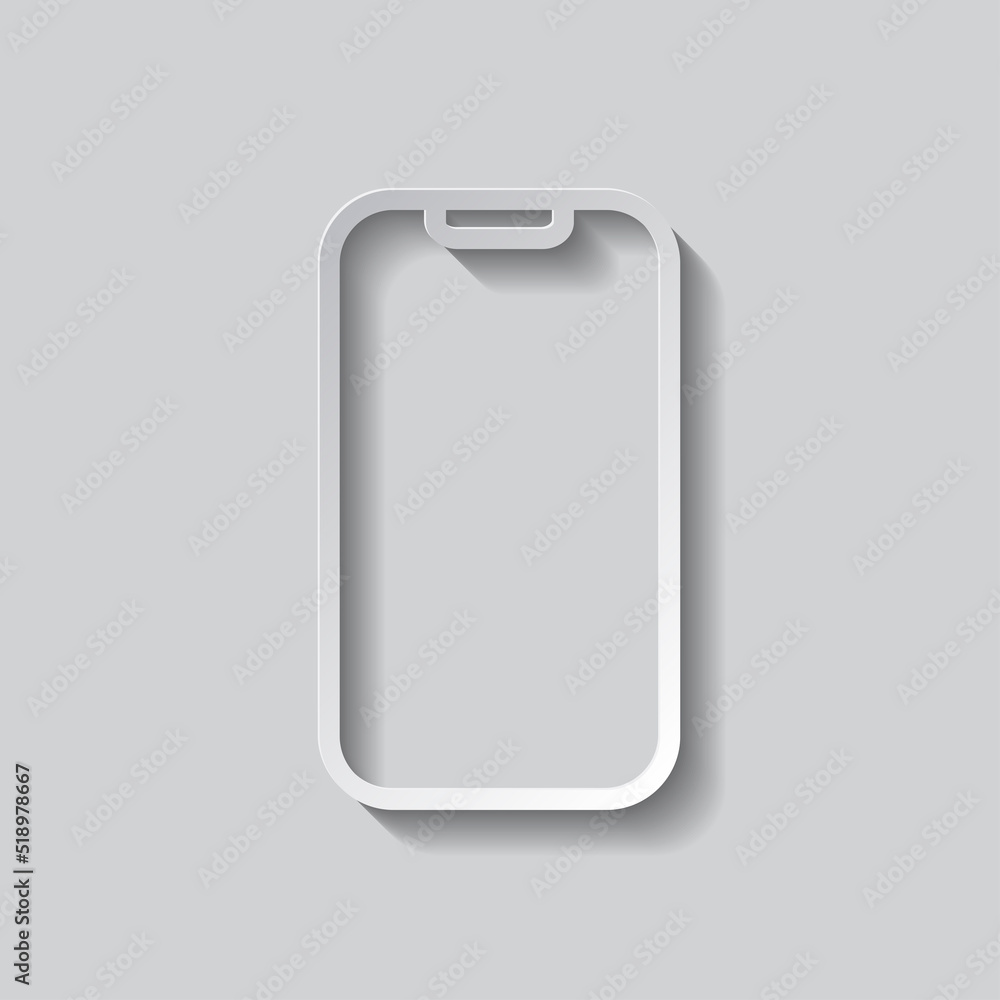 Poster mobile phone simple icon vector. flat design. paper style with shadow. gray background.ai