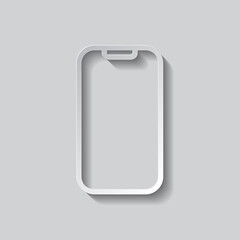 Mobile phone simple icon vector. Flat design. Paper style with shadow. Gray background.ai