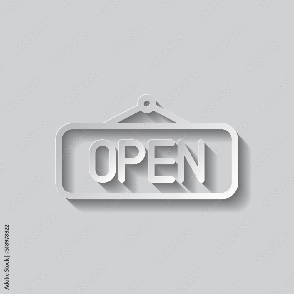 Poster open banner simple icon vector. flat design. paper style with shadow. gray background.ai
