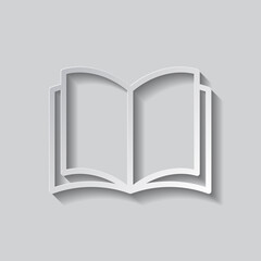 Open book simple icon vector.Flat design. Paper style with shadow. Gray background.ai