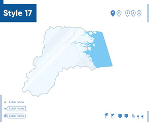 Obraz premium North Kalimantan, Indonesia - map isolated on white background with water and roads. Vector map.
