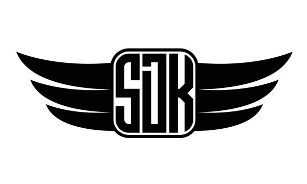 SDK three Letter wing minimalist creative concept icon eagle symbol professional logo design, Vector template