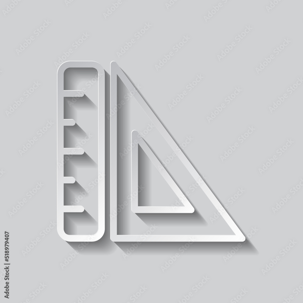 Aufkleber ruler simple icon, vector. flar design. paper style with shadow. gray background.ai