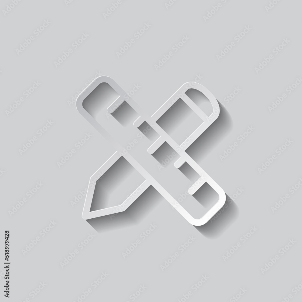 Poster ruler, pen simple icon vector. flar design. paper style with shadow. gray background.ai