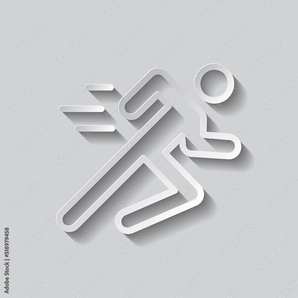 Poster runing man simple icon vector. flst design. paper style with shadow. gray background.ai