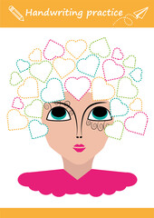 Trace line worksheet for kids. Basic writing. Working pages for children.