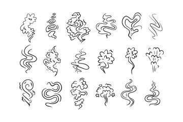 Smoke smell line icons. Doodle smoking and steaming vector signs drawing - obrazy, fototapety, plakaty