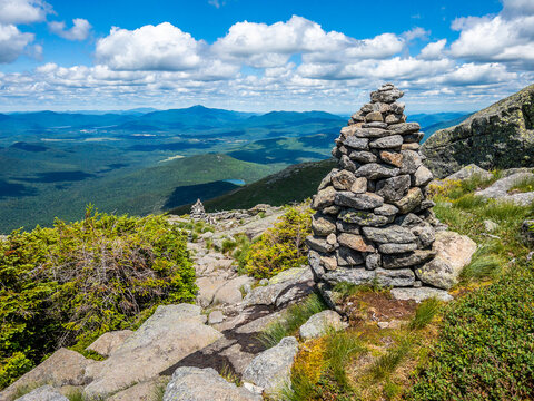 Cairn on top of Algonquin Peak in Adirondack mountains
