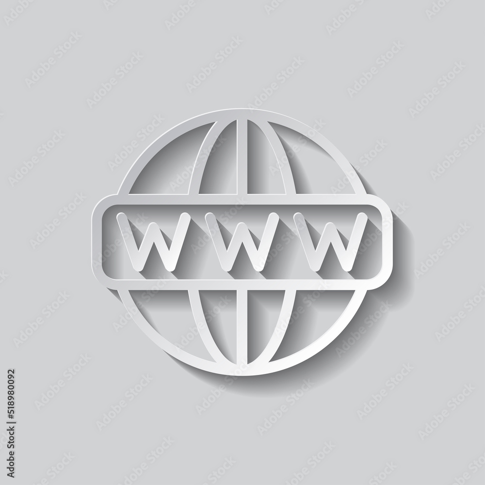 Poster world wide web icon vector. flat design. paper style with shadow. gray background.ai