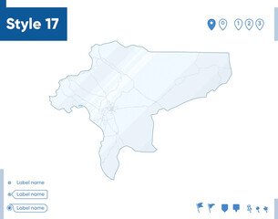 Obraz premium Isfahan, Iran - map isolated on white background with water and roads. Vector map.