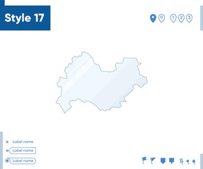 Kermanshah, Iran - map isolated on white background with water and roads. Vector map.