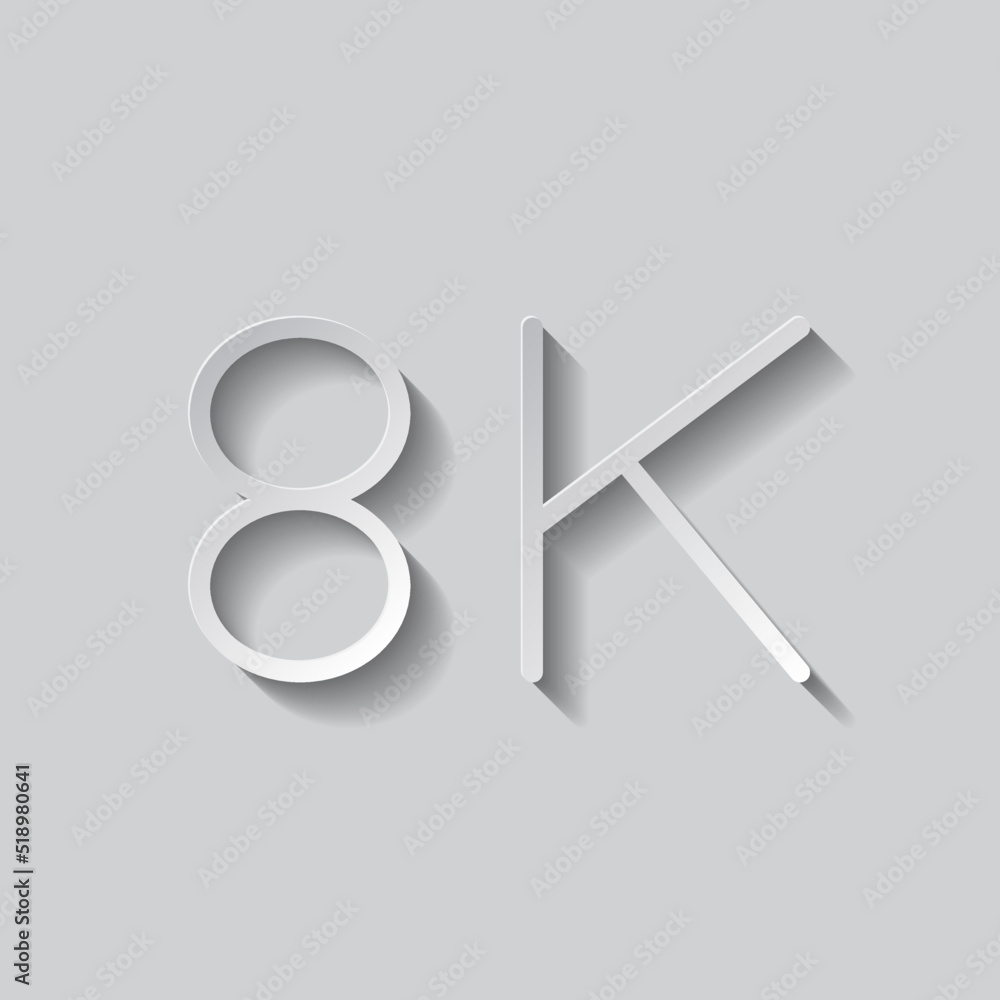 Poster 8k simple iocn vector. flat design. paper style with shadow. gray background.ai
