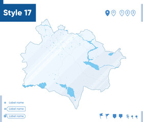 Obraz premium East Kazakhstan, Kazakhstan - map isolated on white background with water and roads. Vector map.