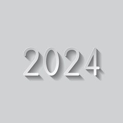 2024 simple icon vector. Flat design. Paper style with shadow. Gray background.ai