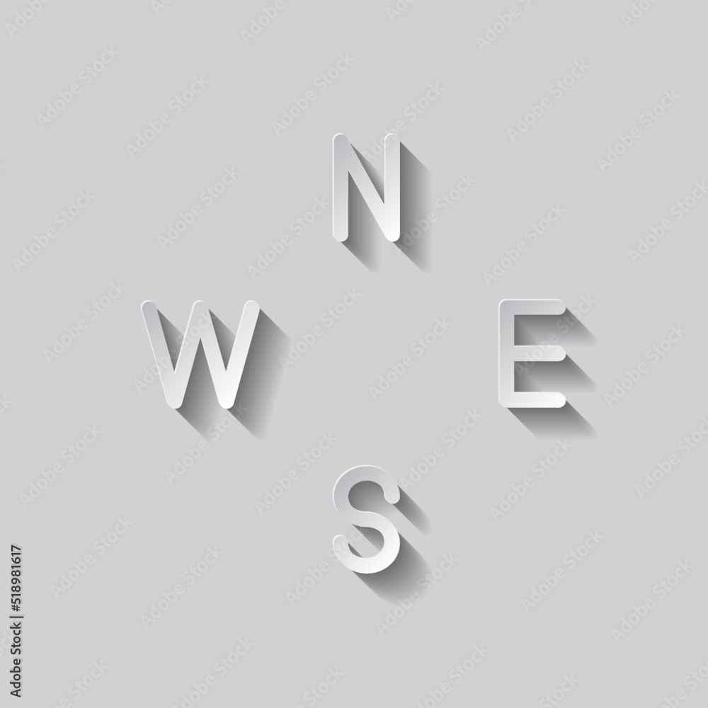 Poster compass simple icon vector. flat design. paper style with shadow. gray background.ai