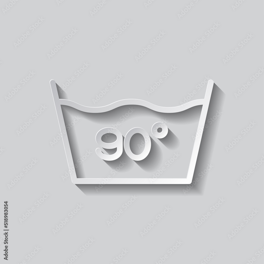 Poster laundry, 90 degrees simple icon vector. flat design. paper style with shadow. gray background.ai