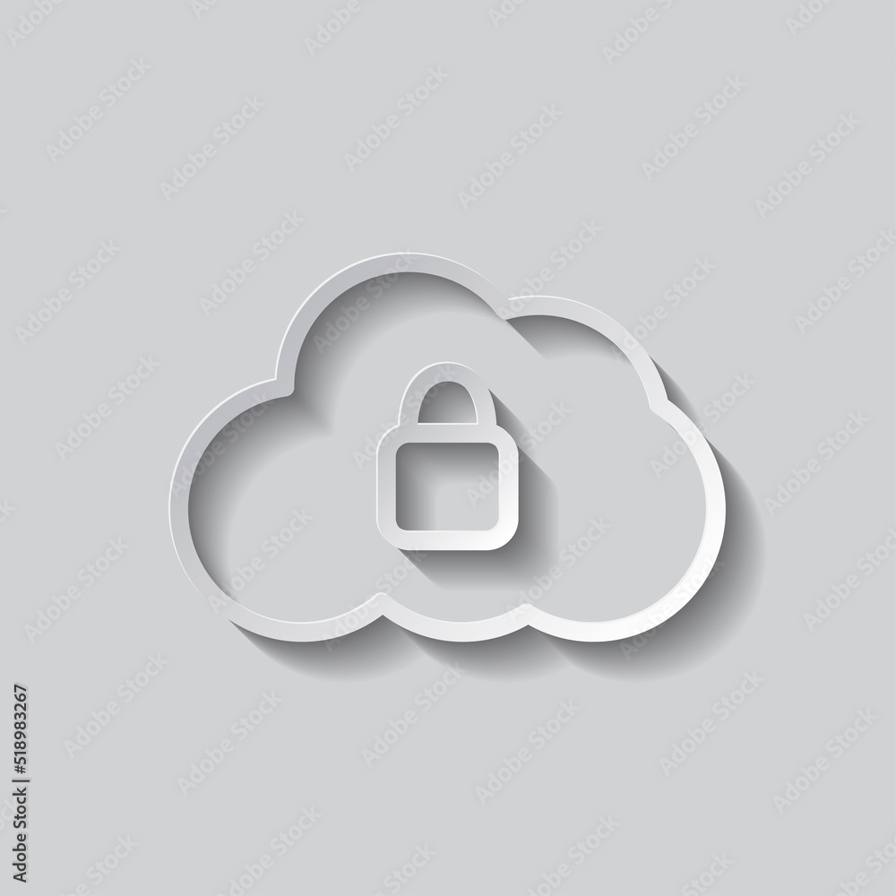 Poster lock, cloud simple icon vector. flat design. paper style with shadow. gray background.ai