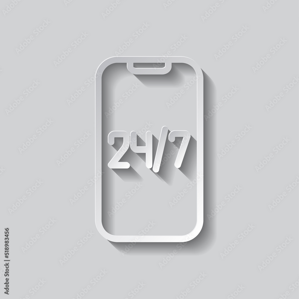 Poster mobile support simple icon flat design. paper style with shadow. gray background.ai