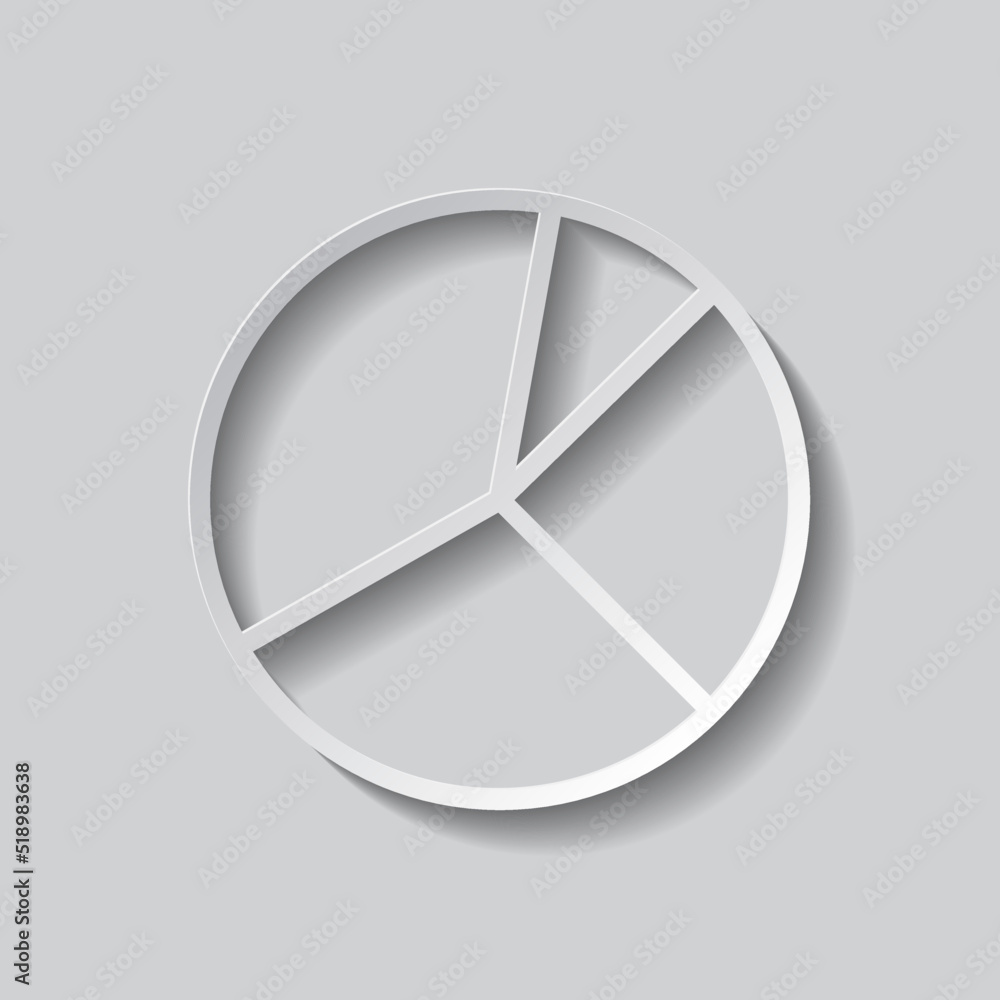 Poster pie chart, diagram simple icon vector. flat design. paper style with shadow. gray background.ai