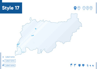 Kostroma Region, Russia - map isolated on white background with water and roads. Vector map.