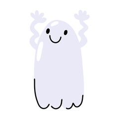 Smiling little cute ghost for halloween. stock vector illustration isolated on white background. Happy Halloween. Scary white ghosts. Cute cartoon spooky character.