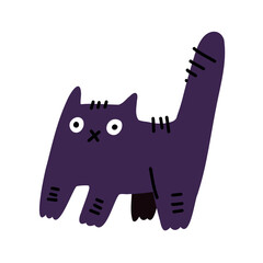 Black cat. Halloween cat character. Cartoon kitten. Stock vector illustration isolated on white background.