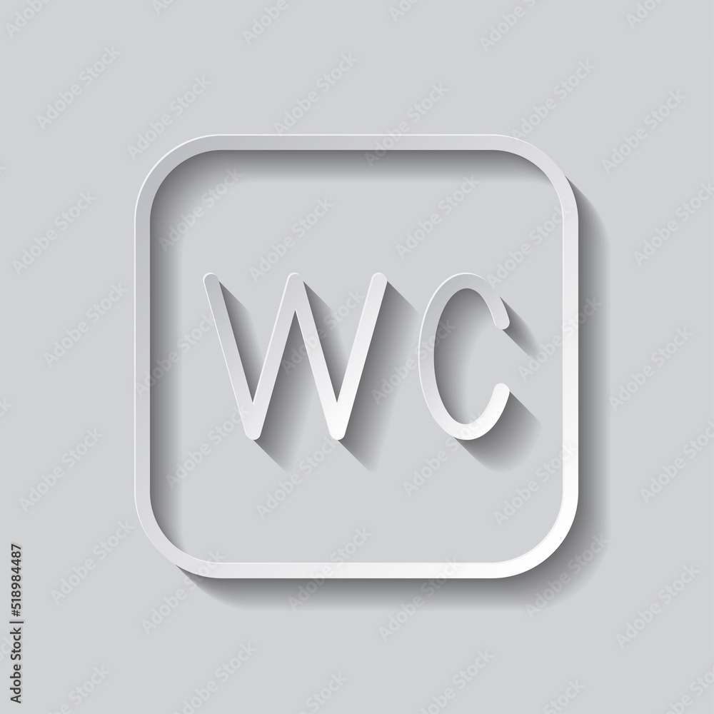 Poster wc, restroom simple icon vector. flat design. paper style with shadow. gray background.ai