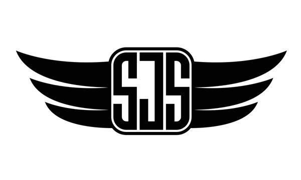 SJS three Letter wing minimalist creative concept icon eagle symbol professional logo design, Vector template
