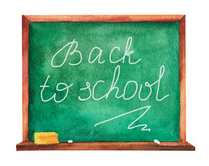 Fototapeta premium Watercolor school board. Green board with the inscription