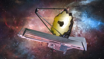 JWST in space. Galaxy exploration. James Webb space observatory. Space telescope. Elements of this image furnished by NASA