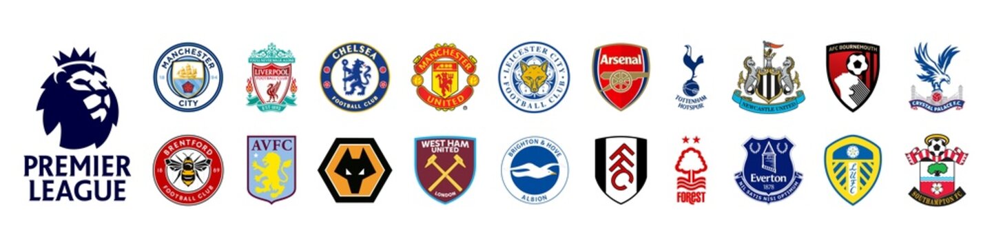 Premier League 2022-2023 of England. Leicester City, Liverpool, Chelsea, Manchester United, Manchester City, Arsenal, Tottenham Hotspur, Bournemouth, Fulham. Kyiv, Ukr - July 24, 2022