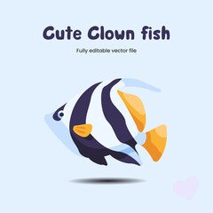 Cute clown fish cartoon illustration clipart | fully editable