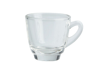 Blank glass transparent coffee or tea mug isolated on white background.