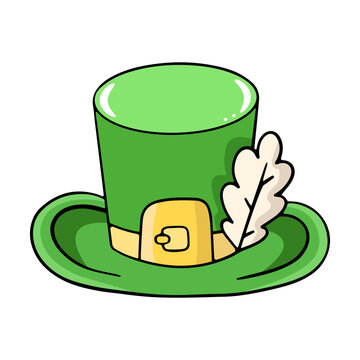 Green leprechaun hat, vector design element in the style of doodles, isolated on a white background, hand drawn