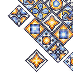 Ancient mosaic tile background. Decorative antique stone ornament. - obrazy, fototapety, plakaty