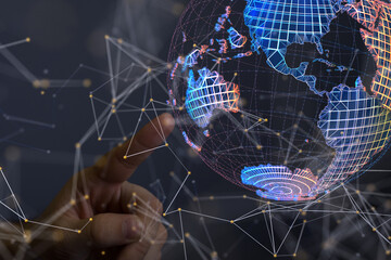 Neural network 3D illustration. Big data and cybersecurity