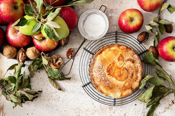 Apple pie with pecans and cinnamon