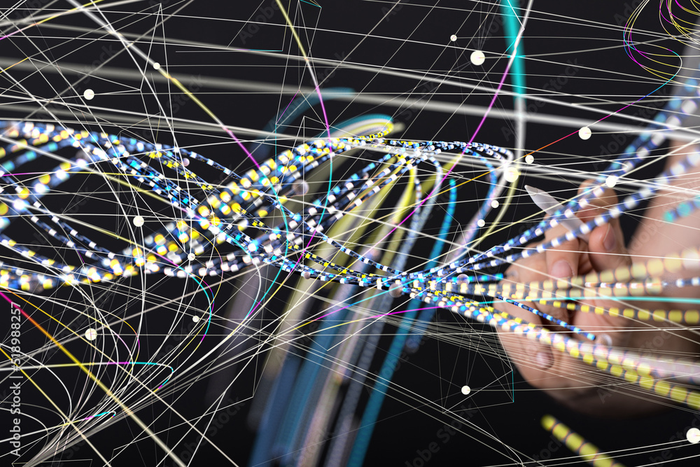 Poster network holding in hand 3d connection data