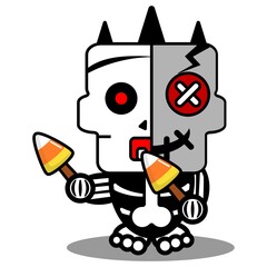 vector cartoon cute mascot skull character voodoo doll holding candy