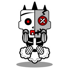 vector cartoon cute mascot skull character voodoo doll fart flying