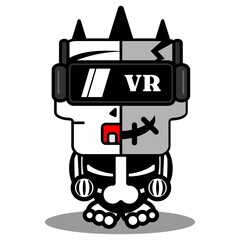 vector cartoon cute mascot skull character voodoo doll bone virtual reality