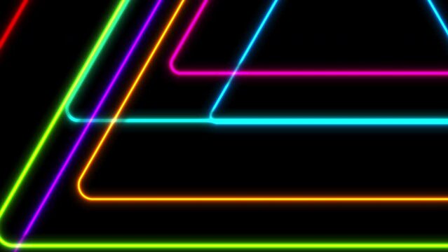 Colorful glowing neon triangles abstract tech background. Seamless looping geometric motion design. Video animation Ultra HD 4K 3840x2160