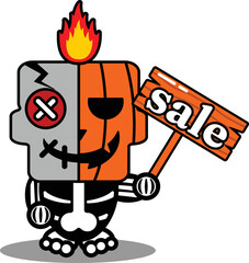 cute pumpkin voodoo mascot character cartoon vector holding sale board
