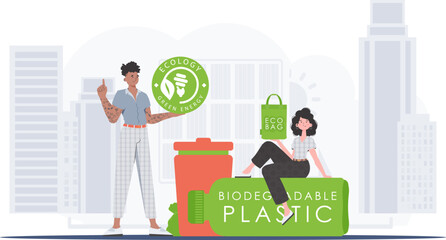 The concept of ecology and care for the environment. ECO people. Fashion trend illustration in Vector.