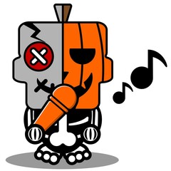 vector cartoon cute mascot skull character voodoo doll singing pumpkin