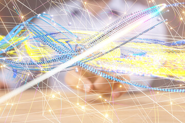 abstract lines with dots over dark background.