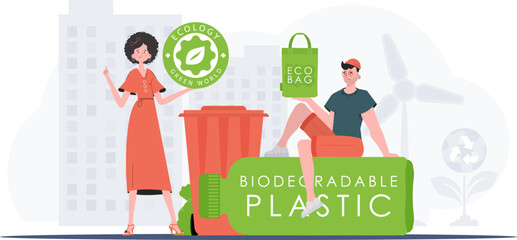 Concept of green world and ecology. ECO people. Fashion trend illustration in Vector.